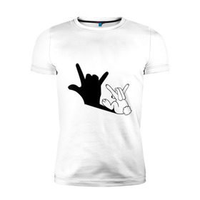 Мужская футболка премиум с принтом Тень зайца в Курске, 92% хлопок, 8% лайкра | приталенный силуэт, круглый вырез ворота, длина до линии бедра, короткий рукав | животные | заяц | театр теней | тень