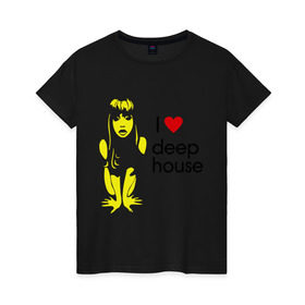 Женская футболка хлопок с принтом I love deep house в Курске, 100% хлопок | прямой крой, круглый вырез горловины, длина до линии бедер, слегка спущенное плечо | house | i love deep house | клубная музыка | клубные | хаус | я люблю хаус