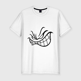 Мужская футболка премиум с принтом Агресивный смайл в Курске, 92% хлопок, 8% лайкра | приталенный силуэт, круглый вырез ворота, длина до линии бедра, короткий рукав | smile | агрессия | злость | смайл | смайлик