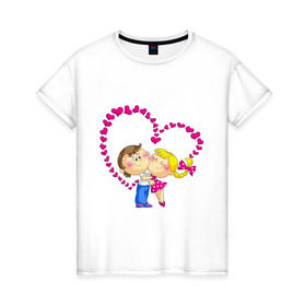 Женская футболка хлопок с принтом Валентинка - Это любовь в Курске, 100% хлопок | прямой крой, круглый вырез горловины, длина до линии бедер, слегка спущенное плечо | 
