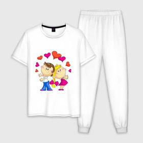 Мужская пижама хлопок с принтом Валентинка - жонглёры в Курске, 100% хлопок | брюки и футболка прямого кроя, без карманов, на брюках мягкая резинка на поясе и по низу штанин
 | 