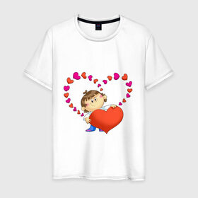 Мужская футболка хлопок с принтом Валентинка от мальчика в Курске, 100% хлопок | прямой крой, круглый вырез горловины, длина до линии бедер, слегка спущенное плечо. | 14 февраля | валентика | влюбленные | влюбленным | день святого валентина | любовь | мальчик | сердца