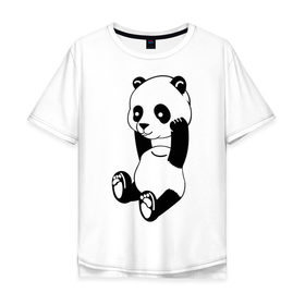 Мужская футболка хлопок Oversize с принтом Панда с оторванной головой в Курске, 100% хлопок | свободный крой, круглый ворот, “спинка” длиннее передней части | без головы | животные | звери | медведь | мишка | мишутка