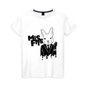 Женская футболка хлопок с принтом Кролик misfits в Курске, 100% хлопок | прямой крой, круглый вырез горловины, длина до линии бедер, слегка спущенное плечо | misfits