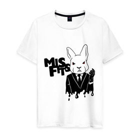 Мужская футболка хлопок с принтом Кролик misfits в Курске, 100% хлопок | прямой крой, круглый вырез горловины, длина до линии бедер, слегка спущенное плечо. | Тематика изображения на принте: misfits