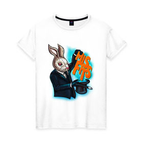 Женская футболка хлопок с принтом Кролик-психопат в Курске, 100% хлопок | прямой крой, круглый вырез горловины, длина до линии бедер, слегка спущенное плечо | misfits