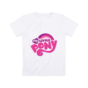 Детская футболка хлопок с принтом My little pony logo в Курске, 100% хлопок | круглый вырез горловины, полуприлегающий силуэт, длина до линии бедер | my little pony | my little pony logo | pony | детские | мой маленький пони | пони