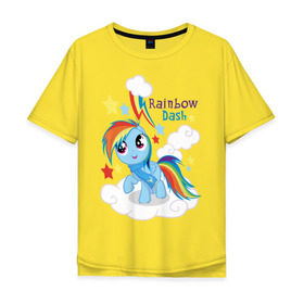 Мужская футболка хлопок Oversize с принтом Rainbow Dash в Курске, 100% хлопок | свободный крой, круглый ворот, “спинка” длиннее передней части | dash | pony | rainbow | rainbow dash | детские | мой маленький пони | пони