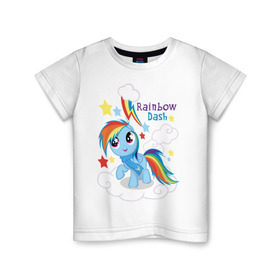 Детская футболка хлопок с принтом Rainbow Dash в Курске, 100% хлопок | круглый вырез горловины, полуприлегающий силуэт, длина до линии бедер | Тематика изображения на принте: dash | pony | rainbow | rainbow dash | детские | мой маленький пони | пони
