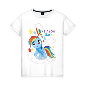 Женская футболка хлопок с принтом Rainbow Dash в Курске, 100% хлопок | прямой крой, круглый вырез горловины, длина до линии бедер, слегка спущенное плечо | dash | pony | rainbow | rainbow dash | детские | мой маленький пони | пони