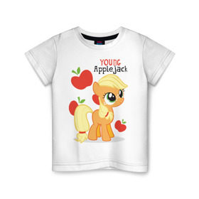 Детская футболка хлопок с принтом Young Applejack в Курске, 100% хлопок | круглый вырез горловины, полуприлегающий силуэт, длина до линии бедер | 