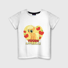 Детская футболка хлопок с принтом Young Applejack in my heart в Курске, 100% хлопок | круглый вырез горловины, полуприлегающий силуэт, длина до линии бедер | 