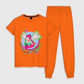 Женская пижама хлопок с принтом WinX - Рокси в Курске, 100% хлопок | брюки и футболка прямого кроя, без карманов, на брюках мягкая резинка на поясе и по низу штанин | roxy | win x | winx | винкс | детские | детям | для детей | рокси | феи