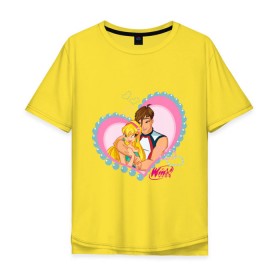 Мужская футболка хлопок Oversize с принтом WinX Love- Стелла в Курске, 100% хлопок | свободный крой, круглый ворот, “спинка” длиннее передней части | win x | winx | винкс | детские | детям | для детей | феи стелла