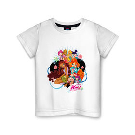 Детская футболка хлопок с принтом Подружки WinX в Курске, 100% хлопок | круглый вырез горловины, полуприлегающий силуэт, длина до линии бедер | win x | winx | винкс | детские | детям | для детей | подружки | феи