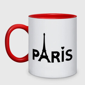 Кружка двухцветная с принтом Paris logo в Курске, керамика | объем — 330 мл, диаметр — 80 мм. Цветная ручка и кайма сверху, в некоторых цветах — вся внутренняя часть | Тематика изображения на принте: paris | париж | парис | туристические | франция | эйфелева башня