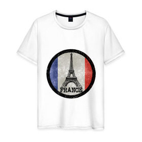 Мужская футболка хлопок с принтом Logo France в Курске, 100% хлопок | прямой крой, круглый вырез горловины, длина до линии бедер, слегка спущенное плечо. | france | флаг франций | франция | эйфелева башня