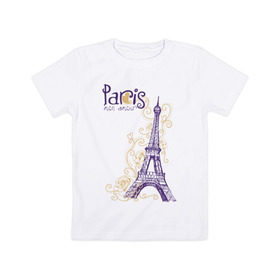 Детская футболка хлопок с принтом Paris mon amour в Курске, 100% хлопок | круглый вырез горловины, полуприлегающий силуэт, длина до линии бедер | Тематика изображения на принте: paris | paris mon amour | париж | париж любовь моя