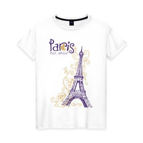 Женская футболка хлопок с принтом Paris mon amour в Курске, 100% хлопок | прямой крой, круглый вырез горловины, длина до линии бедер, слегка спущенное плечо | paris | paris mon amour | париж | париж любовь моя