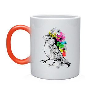 Кружка хамелеон с принтом Birdie в Курске, керамика | меняет цвет при нагревании, емкость 330 мл | 8 марта | подарок | птица | птичка | разноцветные | цветы