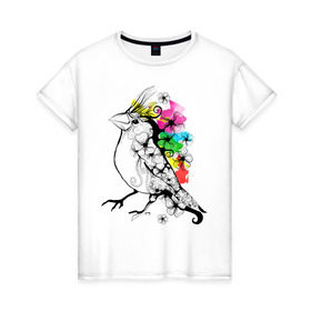 Женская футболка хлопок с принтом Birdie в Курске, 100% хлопок | прямой крой, круглый вырез горловины, длина до линии бедер, слегка спущенное плечо | 8 марта | подарок | птица | птичка | разноцветные | цветы