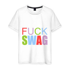 Мужская футболка хлопок с принтом Fuck swag цветной в Курске, 100% хлопок | прямой крой, круглый вырез горловины, длина до линии бедер, слегка спущенное плечо. | swag | swag style | одежда сваг | сваг | сваг стиль | свег | свог | свэг
