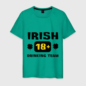 Мужская футболка хлопок с принтом Irish drinking team в Курске, 100% хлопок | прямой крой, круглый вырез горловины, длина до линии бедер, слегка спущенное плечо. | patricks day | saint patricks day | день патрика | день святого патрика | ирландия | клевер | четырехлистный клевер