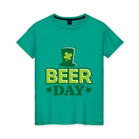 Женская футболка хлопок с принтом Beer day в Курске, 100% хлопок | прямой крой, круглый вырез горловины, длина до линии бедер, слегка спущенное плечо | patricks day | saint patricks day | день патрика | день святого патрика | клевер | четырехлистный клевер