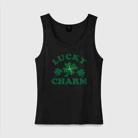 Женская майка хлопок с принтом Lucky charm - клевер в Курске, 95% хлопок, 5% эластан |  | patricks day | saint patricks day | день патрика | день святого патрика | клевер | четырехлистный клевер