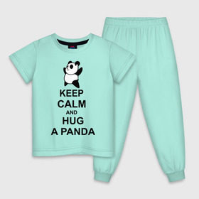 Детская пижама хлопок с принтом keep calm and hug a panda в Курске, 100% хлопок |  брюки и футболка прямого кроя, без карманов, на брюках мягкая резинка на поясе и по низу штанин
 | панда