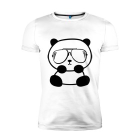 Мужская футболка премиум с принтом панда в очках авиатор в Курске, 92% хлопок, 8% лайкра | приталенный силуэт, круглый вырез ворота, длина до линии бедра, короткий рукав | панда