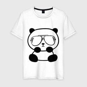 Мужская футболка хлопок с принтом панда в очках авиатор в Курске, 100% хлопок | прямой крой, круглый вырез горловины, длина до линии бедер, слегка спущенное плечо. | панда