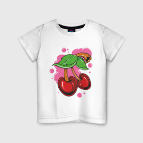 Детская футболка хлопок с принтом Chery черешня в Курске, 100% хлопок | круглый вырез горловины, полуприлегающий силуэт, длина до линии бедер | вишня | девушкам | черри | ягодка