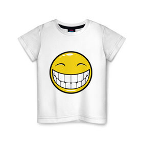 Детская футболка хлопок с принтом Позитивный смайлик (2) в Курске, 100% хлопок | круглый вырез горловины, полуприлегающий силуэт, длина до линии бедер | зубы | настроение | позитив | рожица | смайл | улыбка