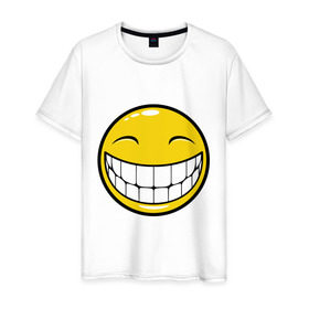 Мужская футболка хлопок с принтом Позитивный смайлик (2) в Курске, 100% хлопок | прямой крой, круглый вырез горловины, длина до линии бедер, слегка спущенное плечо. | зубы | настроение | позитив | рожица | смайл | улыбка