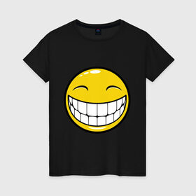 Женская футболка хлопок с принтом Позитивный смайлик (2) в Курске, 100% хлопок | прямой крой, круглый вырез горловины, длина до линии бедер, слегка спущенное плечо | зубы | настроение | позитив | рожица | смайл | улыбка