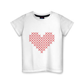 Детская футболка хлопок с принтом Сердце, вышивка крестиком в Курске, 100% хлопок | круглый вырез горловины, полуприлегающий силуэт, длина до линии бедер | Тематика изображения на принте: любовь | отношения | рисунок | сердечко