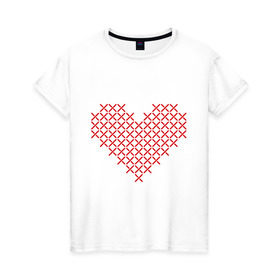Женская футболка хлопок с принтом Сердце, вышивка крестиком в Курске, 100% хлопок | прямой крой, круглый вырез горловины, длина до линии бедер, слегка спущенное плечо | любовь | отношения | рисунок | сердечко