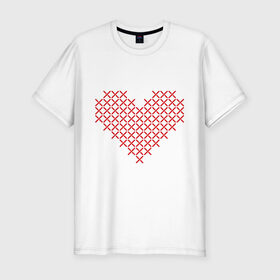 Мужская футболка премиум с принтом Сердце, вышивка крестиком в Курске, 92% хлопок, 8% лайкра | приталенный силуэт, круглый вырез ворота, длина до линии бедра, короткий рукав | Тематика изображения на принте: любовь | отношения | рисунок | сердечко