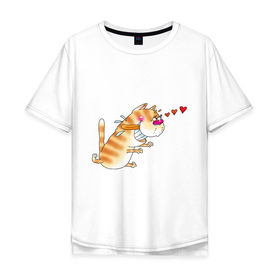 Мужская футболка хлопок Oversize с принтом Люблю свою киску. в Курске, 100% хлопок | свободный крой, круглый ворот, “спинка” длиннее передней части | для влюбленных | для двоих | киса | котяра | любимая | любимый | парные | сердечки | сердца