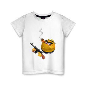 Детская футболка хлопок с принтом Smile Gangster в Курске, 100% хлопок | круглый вырез горловины, полуприлегающий силуэт, длина до линии бедер | smile gangster | автомат | колобок | оружие | смайл гангстер