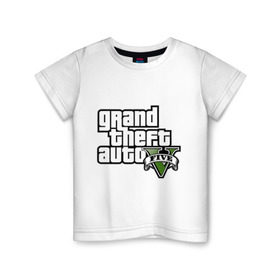Детская футболка хлопок с принтом GTA 5 в Курске, 100% хлопок | круглый вырез горловины, полуприлегающий силуэт, длина до линии бедер | Тематика изображения на принте: gta | игры | лого gta