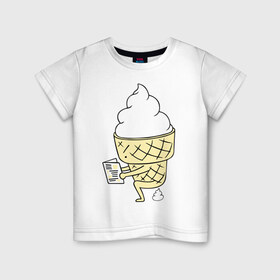 Детская футболка хлопок с принтом Мороженко в Курске, 100% хлопок | круглый вырез горловины, полуприлегающий силуэт, длина до линии бедер | десерт | еда | мороженое | прикольные картинки | рожок