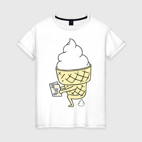 Женская футболка хлопок с принтом Мороженко в Курске, 100% хлопок | прямой крой, круглый вырез горловины, длина до линии бедер, слегка спущенное плечо | десерт | еда | мороженое | прикольные картинки | рожок