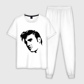 Мужская пижама хлопок с принтом Элвис Пресли. (Elvis Presley) в Курске, 100% хлопок | брюки и футболка прямого кроя, без карманов, на брюках мягкая резинка на поясе и по низу штанин
 | rocknroll | лицо | музыка | певец | ретро | рок н ролл