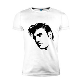 Мужская футболка премиум с принтом Элвис Пресли. (Elvis Presley) в Курске, 92% хлопок, 8% лайкра | приталенный силуэт, круглый вырез ворота, длина до линии бедра, короткий рукав | rocknroll | лицо | музыка | певец | ретро | рок н ролл