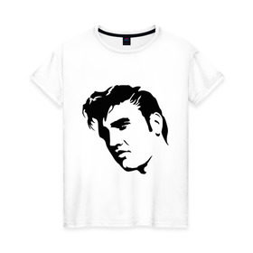 Женская футболка хлопок с принтом Элвис Пресли. (Elvis Presley) в Курске, 100% хлопок | прямой крой, круглый вырез горловины, длина до линии бедер, слегка спущенное плечо | rocknroll | лицо | музыка | певец | ретро | рок н ролл