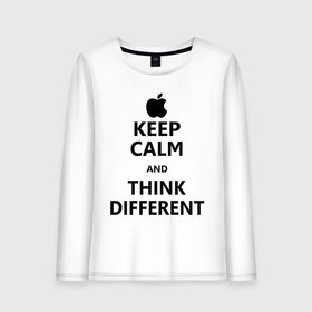 Женский лонгслив хлопок с принтом Keep calm and think different в Курске, 100% хлопок |  | aplle | keep calm | keep calm and think different | сохраняйте спокойствие