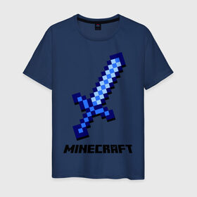 Мужская футболка хлопок с принтом Меч minecraft в Курске, 100% хлопок | прямой крой, круглый вырез горловины, длина до линии бедер, слегка спущенное плечо. | boom | minecraft | игры | компьютерные игры | майнкрафт