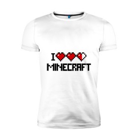 Мужская футболка премиум с принтом Я люблю minecraft в Курске, 92% хлопок, 8% лайкра | приталенный силуэт, круглый вырез ворота, длина до линии бедра, короткий рукав | Тематика изображения на принте: boom | i love minecraft | minecraft | игры | компьютерные игры | майнкрафт | я люблю майнкрафт